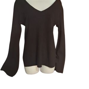 Catherine Malandrino Black V-Neck Sweater Flowing Sleeves Soft